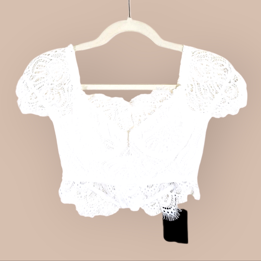 Nwt Leau White Eyelash Lace Bustier Corset Crop Top Small New — image 2 of 8